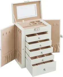 szkatulka-do-bizuterii-biala-skorzana-z-lusterkiem-i-szufladami