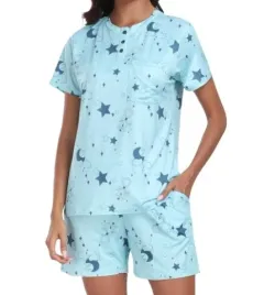 pizama-krotka-miekka-oddychajaca-z-kieszeniami-niebieska-gwiazdy-r-xl