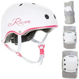 zestaw-raven-kask-essto-white-pink-m-ochraniacze-dexard-grey-m