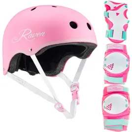 zestaw-raven-kask-essto-pink-m-ochraniacze-verba-mint-pink-m