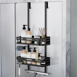 polka-prysznicowa-vorlestour-bez-wiercenia-czarna-z-2-koszykami-i-7-hakami