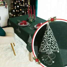 zielony-obrus-z-srebrnym-haftem-zdobieniem-140x260-choinka-boze-narodzenie
