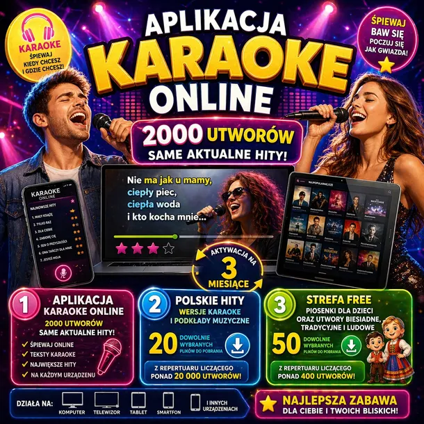 Aplikacja karaoke - 2000 utworów - najnowsze hity!  Również do pobrania!