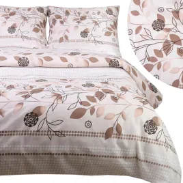 posciel-bawelniana-220x200-bawelna-100percent-bezowa-w-pastelowe-liscie-i-kropki