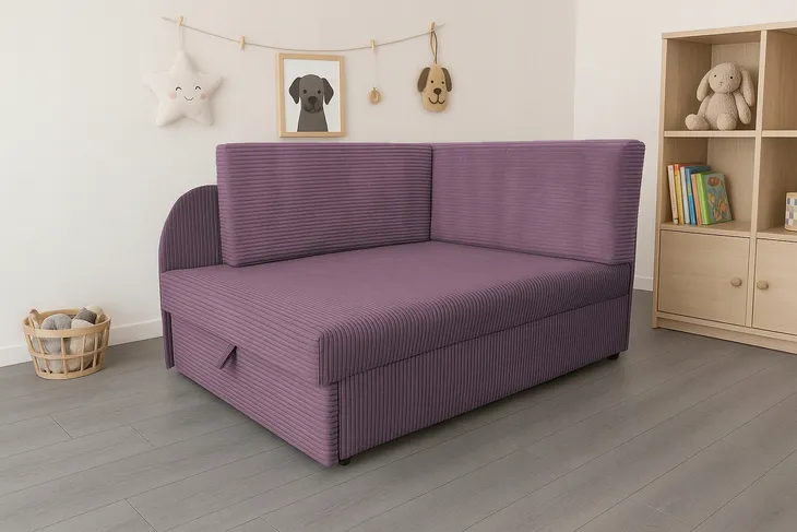 Rozkładana sofa dla dziecka, łóżko dziecięce, kanapa z pojemnikiem