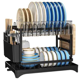 ociekacz-suszarka-real-garden-dwupoziomowa-metalowa-czarna