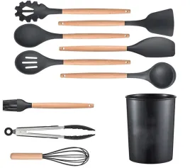 zestaw-przyborow-kuchni-czarne-silikonowe-stojak