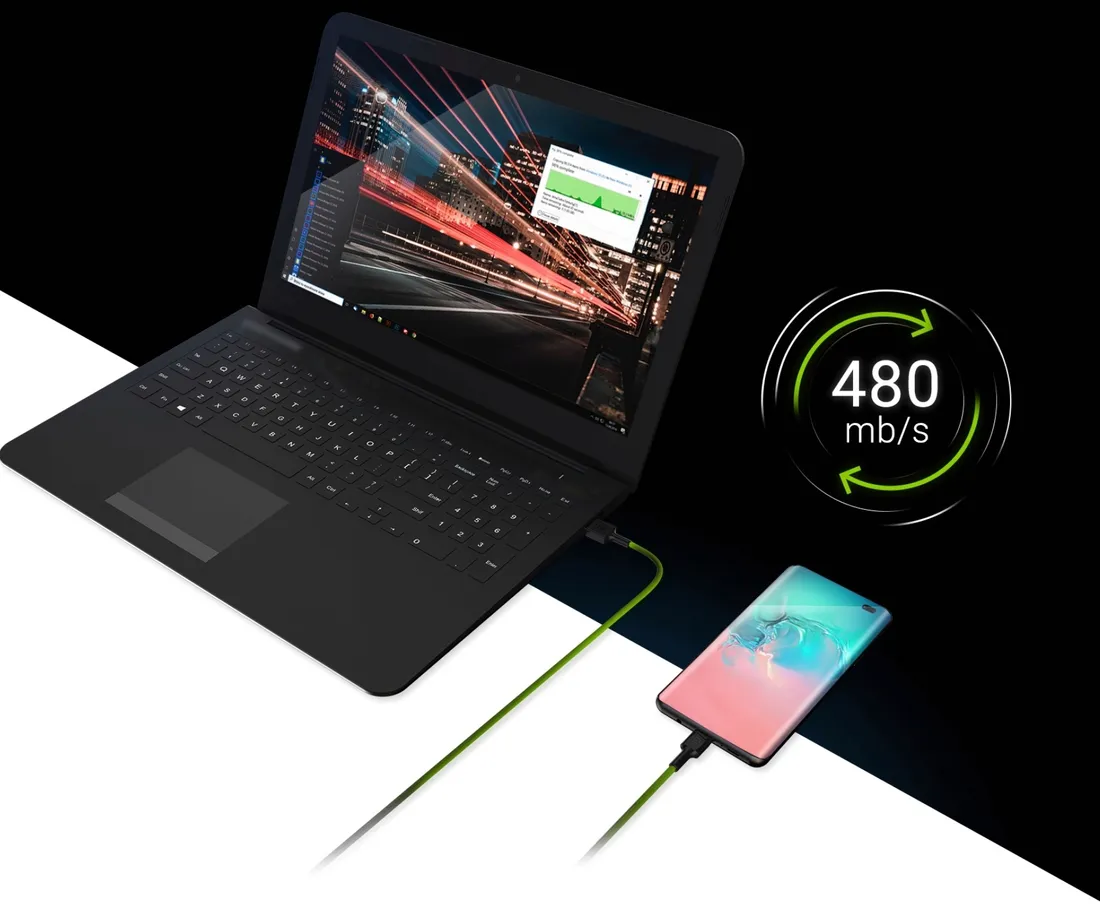przewod-usb-c-2m-ray-usb-a-usb-c-green-cell