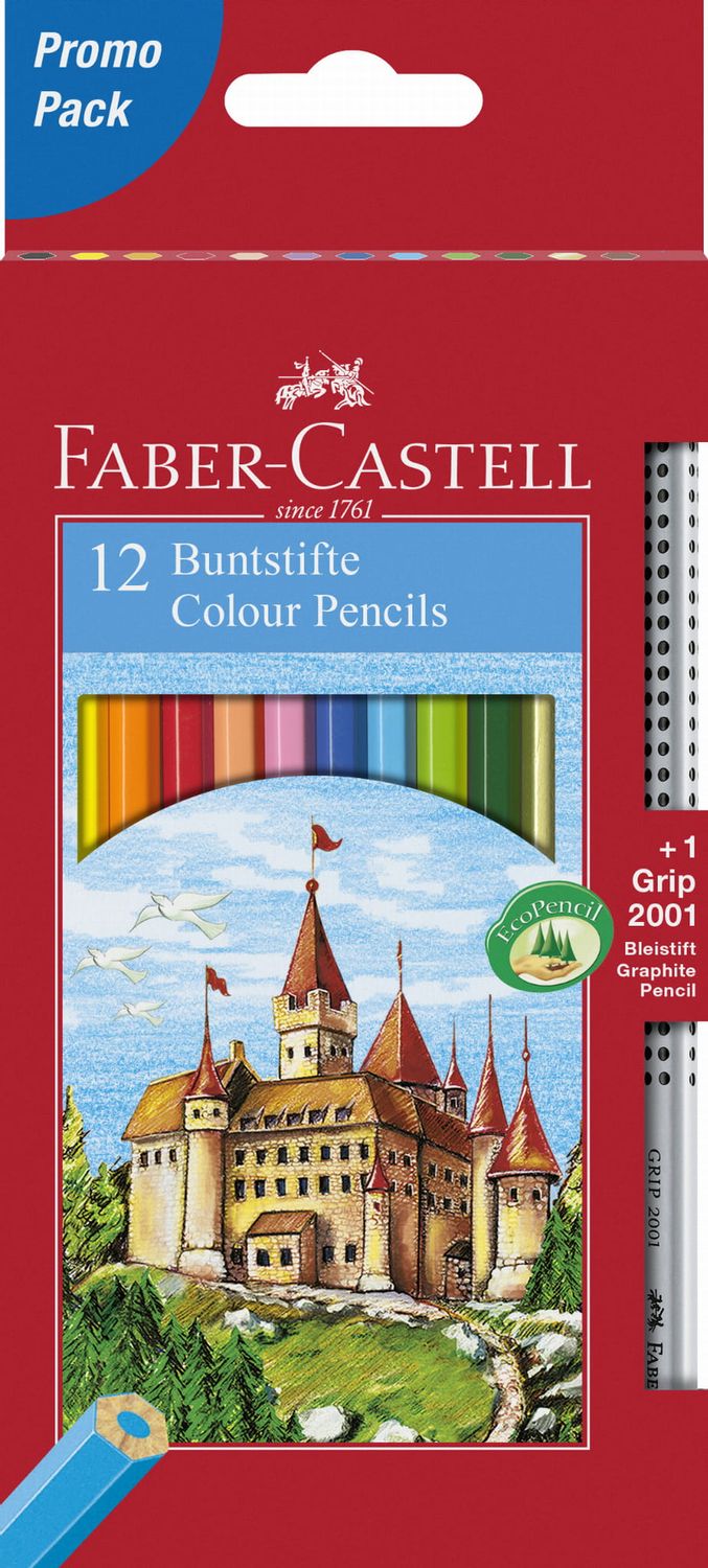 FABER-CASTELL Kredki ołówkowe 12 kolorów Zamek + ołówek Grip