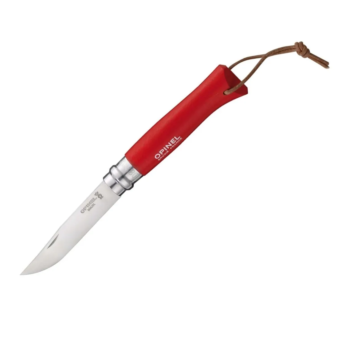noz-opinel-colorama-08-inox-grab-czerwony-rzemien-marka-opinel