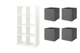 ikea-zestaw-kallax-regal-77x147-cm-bialy-4-pudelka-drona-ciemnoszary