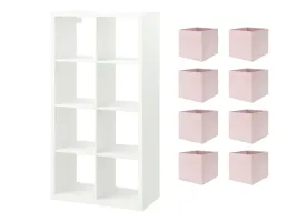 ikea-zestaw-kallax-regal-77x147-cm-bialy-8-pudelek-drona-jasnorozowy