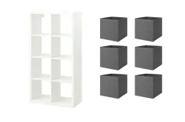 ikea-zestaw-kallax-regal-77x147-cm-bialy-6-pudelka-drona-ciemnoszary