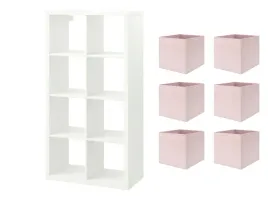 ikea-zestaw-kallax-regal-77x147-cm-bialy-6-pudelek-drona-jasnorozowy