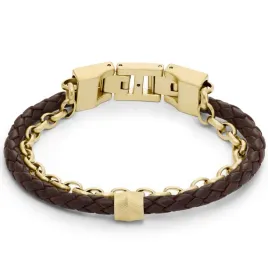 meska-bransoletka-fossil-brazowa-skora-zloty-lancuch-jf04555710