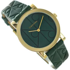 damski-zegarek-calvin-klein-25100129-monogram-zielony-na-pasku-elegancki