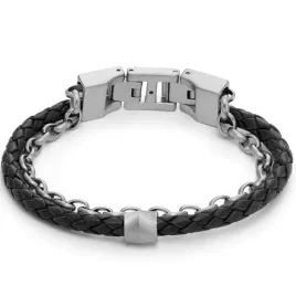 meska-bransoletka-fossil-czarna-skora-stalowy-lancuch-jf04556040