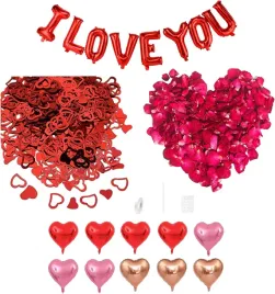 dekoracja-romantyczna-balony-serca-konfetti-platki-roz-i-love-you