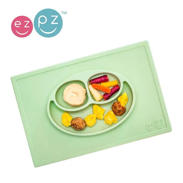 ezpz-silikonowy-talerzyk-z-podkladka-2w1-happy-mat-pastelowa-zielen-marka-ezpz