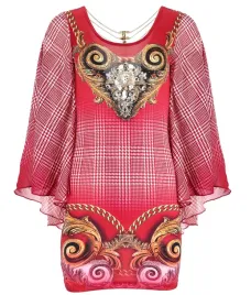 sukienka-damska-kobieca-elegancka-dlugi-rekaw-dekolt-w-serek-wzory-w-krate