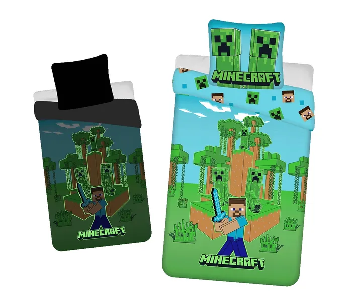POŚCIEL BAWEŁNIANA MINECRAFT 140x200 ŚWIECĄCA W CIEMNOŚCI STEVE CREEPER