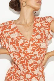 sukienka-midi-pomaranczowa-kwiatowa-krotki-rekaw-guziki