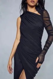 czarna-klasyczna-midi-sukienka-siatka-asymetryczny-dekolt