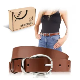 brodrene-pasek-brazowy-damski-skorzany-klasyczny-z-srebrna-klamerka-105-cm