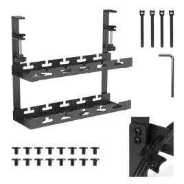 organizator-na-kable-dwupoziomowy-maclean-mc-104-b-podbiurkowy-czarny