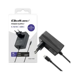 qoltec-ladowarka-super-fast-pd-do-raspberry-pi-5-usb-c-27w-5-1v-5a-czarna