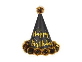 czapeczka-z-pomponami-happy-birthday-czarna-z-nadrukiem-zlotym-1-szt