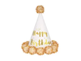 czapeczka-z-pomponami-happy-birthday-biala-z-nadrukiem-zlotym-1-szt