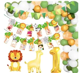 dekoracja-1-urodziny-balony-girlanda-jungle-wild-safari-banner-12-miesiecy