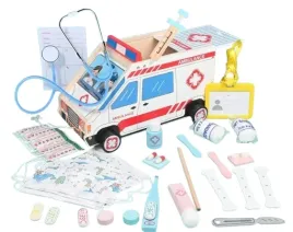 doktor-zestaw-lekarza-z-bialym-ambulansem-i-akcesoriami-stetoskop