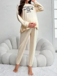 bezowa-prazkowana-pizama-komplet-ciazowa-bluzka-nadruk-spodnie-shein-m