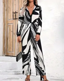 bezowo-czarny-komplet-spodnie-szeroka-nogawka-koszula-shein-40-42