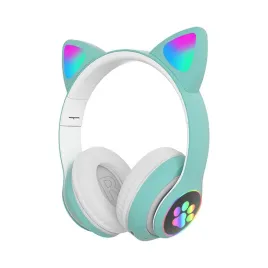 sluchawki-dla-dzieci-bezprzewodowe-bluetooth-nauszne-kocie-uszy-zielone