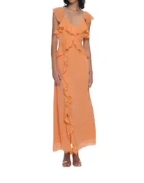 pomaranczowa-klasyczna-prosta-koktajlowa-sukienka-maxi-z-falbanami-dekolt-s