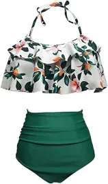 stroj-kapielowy-dwuczesciowy-zielony-kwiaty-m