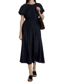 granatowa-sukienka-midaxi-krotki-rekaw-bufki-marszczenia-wiskoza-xs