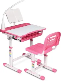 biurko-szkolne-regulowane-z-krzeslem-i-lampka-rozowe