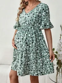 shein-sukienka-ciazowa-przed-kolano-krotki-rekaw-zielony-rozmiar-46