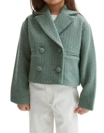 zielona-krotka-marynarka-dwurzedowa-guziki-tekstura-kolnierzyk