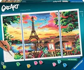 malowanie-po-numerach-ravensburger-panorama-paryza-z-farbami-i-pedzlem