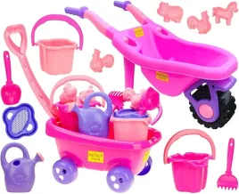 zestaw-do-piasku-taczka-wozek-konewka-wiaderko-lopatka-grabki-sitko-foremki