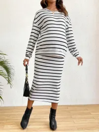 komplet-ciazowy-czarno-bialy-bluzka-dlugi-rekaw-spodnica-paski-shein-40-42