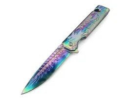 noz-skladany-edc-teczowy-tytanowy-ze-wzorem-skorpiona