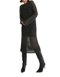 czarna-azurowa-prosta-sukienka-midi-z-metalizowana-nicia-dlugi-rekaw