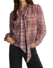 bordowo-biala-szyfonowa-koszula-ozdobne-wiazanie-dlugi-rekaw