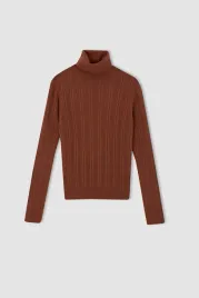 brazowy-golf-sweter-klasyczny-tekstura-defacto-xs